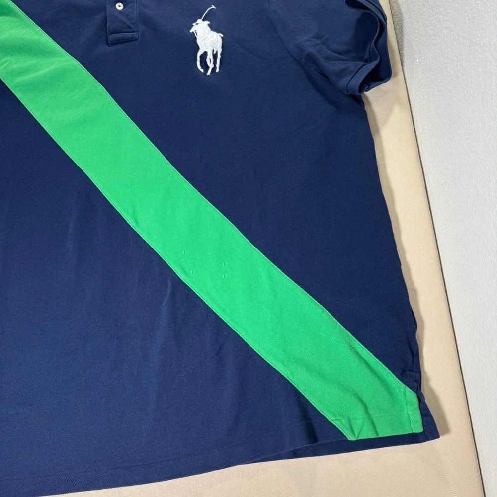 Polo Ralph Lauren Men's Big Pony Polo Shirt Navy Blue Green Stripe‎ Rugby XXL - Picture 12 of 15